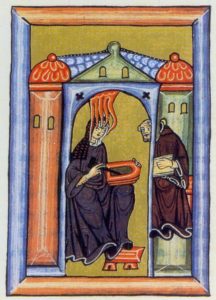 Miniature from Liber Scivias — Hildegard receiving a vision